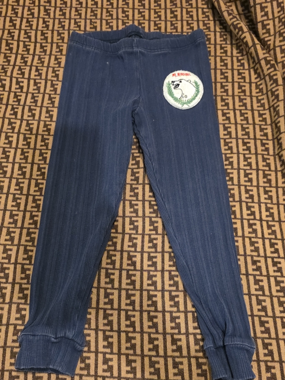 Mini Rodini Size 2-3t Kids Navy Blue Ribbed Thermal Bottoms with Patch